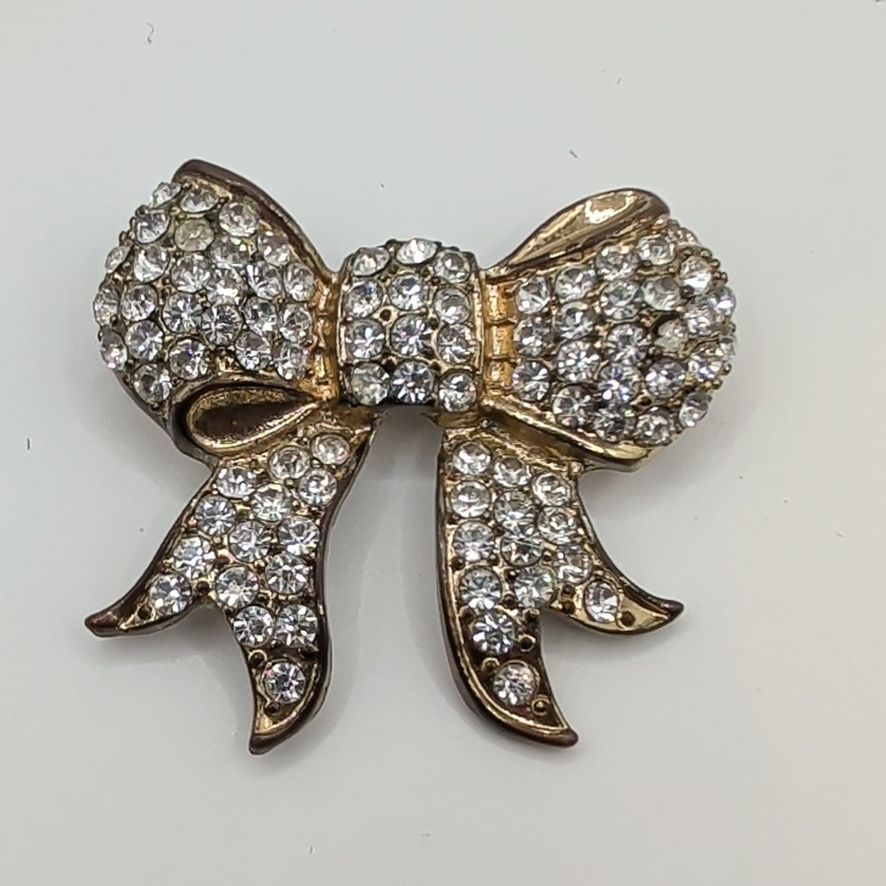 Vintage Pot Metal Rhinestone Bow Pendant Gold Tone Multi Loop Necklace Connector